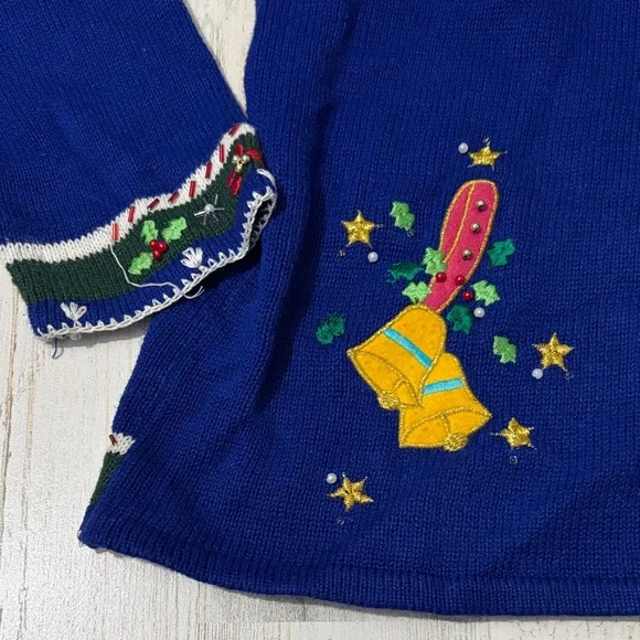 Vintage Blue Festive Christmas Cardigan Size Large - Picture 7 of 13